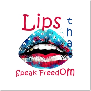 Lips that Speak Freedom. Rustic American Flag Posters and Art